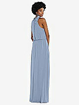 Rear View Thumbnail - Cloudy Scarf Tie High Neck Blouson Bodice Maxi Dress with Front Slit