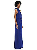 Side View Thumbnail - Cobalt Blue Scarf Tie High Neck Blouson Bodice Maxi Dress with Front Slit