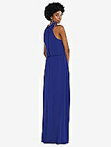 Rear View Thumbnail - Cobalt Blue Scarf Tie High Neck Blouson Bodice Maxi Dress with Front Slit