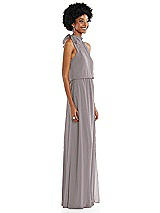 Side View Thumbnail - Cashmere Gray Scarf Tie High Neck Blouson Bodice Maxi Dress with Front Slit