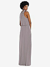 Rear View Thumbnail - Cashmere Gray Scarf Tie High Neck Blouson Bodice Maxi Dress with Front Slit