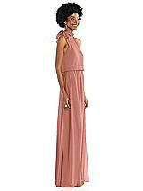 Side View Thumbnail - Desert Rose Scarf Tie High Neck Blouson Bodice Maxi Dress with Front Slit