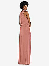 Rear View Thumbnail - Desert Rose Scarf Tie High Neck Blouson Bodice Maxi Dress with Front Slit