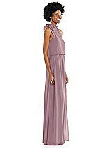 Side View Thumbnail - Dusty Rose Scarf Tie High Neck Blouson Bodice Maxi Dress with Front Slit