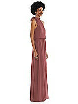 Side View Thumbnail - English Rose Scarf Tie High Neck Blouson Bodice Maxi Dress with Front Slit