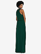 Rear View Thumbnail - Hunter Green Scarf Tie High Neck Blouson Bodice Maxi Dress with Front Slit