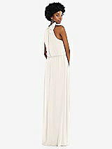 Rear View Thumbnail - Ivory Scarf Tie High Neck Blouson Bodice Maxi Dress with Front Slit