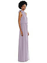 Side View Thumbnail - Lilac Haze Scarf Tie High Neck Blouson Bodice Maxi Dress with Front Slit