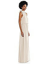 Side View Thumbnail - Oat Scarf Tie High Neck Blouson Bodice Maxi Dress with Front Slit