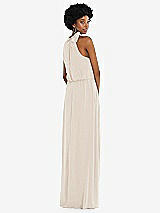 Rear View Thumbnail - Oat Scarf Tie High Neck Blouson Bodice Maxi Dress with Front Slit
