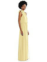 Side View Thumbnail - Pale Yellow Scarf Tie High Neck Blouson Bodice Maxi Dress with Front Slit