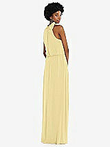 Rear View Thumbnail - Pale Yellow Scarf Tie High Neck Blouson Bodice Maxi Dress with Front Slit