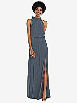 Front View Thumbnail - Silverstone Scarf Tie High Neck Blouson Bodice Maxi Dress with Front Slit