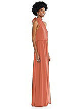 Side View Thumbnail - Terracotta Copper Scarf Tie High Neck Blouson Bodice Maxi Dress with Front Slit