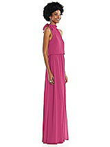 Side View Thumbnail - Tea Rose Scarf Tie High Neck Blouson Bodice Maxi Dress with Front Slit