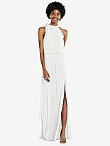 Front View Thumbnail - White Scarf Tie High Neck Blouson Bodice Maxi Dress with Front Slit