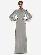 Alt View 1 Thumbnail - Chelsea Gray Strapless Chiffon Maxi Dress with Puff Sleeve Blouson Overlay 