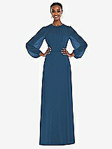 Alt View 1 Thumbnail - Dusk Blue Strapless Chiffon Maxi Dress with Puff Sleeve Blouson Overlay 
