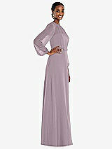 Side View Thumbnail - Lilac Dusk Strapless Chiffon Maxi Dress with Puff Sleeve Blouson Overlay 