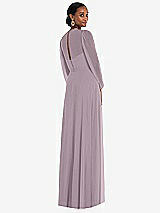 Rear View Thumbnail - Lilac Dusk Strapless Chiffon Maxi Dress with Puff Sleeve Blouson Overlay 