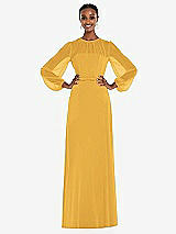 Alt View 1 Thumbnail - NYC Yellow Strapless Chiffon Maxi Dress with Puff Sleeve Blouson Overlay 