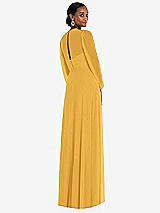 Rear View Thumbnail - NYC Yellow Strapless Chiffon Maxi Dress with Puff Sleeve Blouson Overlay 
