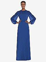 Alt View 1 Thumbnail - Classic Blue Strapless Chiffon Maxi Dress with Puff Sleeve Blouson Overlay 
