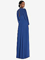 Rear View Thumbnail - Classic Blue Strapless Chiffon Maxi Dress with Puff Sleeve Blouson Overlay 