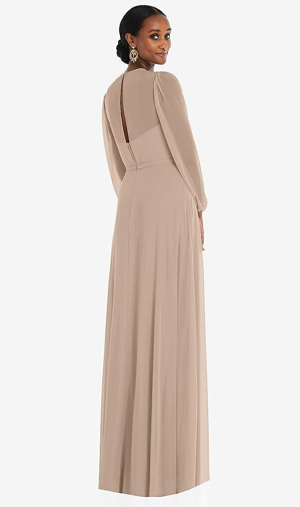 Back View - Topaz Strapless Chiffon Maxi Dress with Puff Sleeve Blouson Overlay 