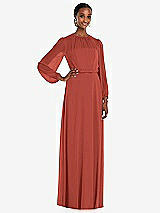Front View Thumbnail - Amber Sunset Strapless Chiffon Maxi Dress with Puff Sleeve Blouson Overlay 