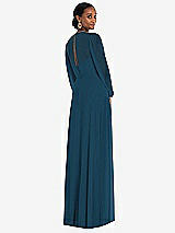 Rear View Thumbnail - Atlantic Blue Strapless Chiffon Maxi Dress with Puff Sleeve Blouson Overlay 