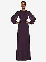 Alt View 1 Thumbnail - Aubergine Strapless Chiffon Maxi Dress with Puff Sleeve Blouson Overlay 