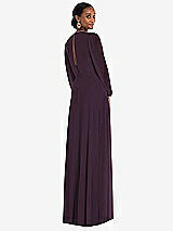 Rear View Thumbnail - Aubergine Strapless Chiffon Maxi Dress with Puff Sleeve Blouson Overlay 