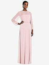 Front View Thumbnail - Ballet Pink Strapless Chiffon Maxi Dress with Puff Sleeve Blouson Overlay 