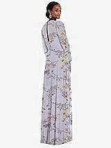 Rear View Thumbnail - Butterfly Botanica Silver Dove Strapless Chiffon Maxi Dress with Puff Sleeve Blouson Overlay 