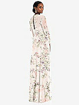 Rear View Thumbnail - Blush Garden Strapless Chiffon Maxi Dress with Puff Sleeve Blouson Overlay 