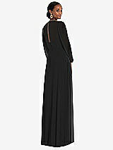 Rear View Thumbnail - Black Strapless Chiffon Maxi Dress with Puff Sleeve Blouson Overlay 
