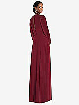 Rear View Thumbnail - Burgundy Strapless Chiffon Maxi Dress with Puff Sleeve Blouson Overlay 