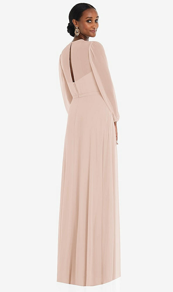 Back View - Cameo Strapless Chiffon Maxi Dress with Puff Sleeve Blouson Overlay 