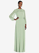 Front View Thumbnail - Celadon Strapless Chiffon Maxi Dress with Puff Sleeve Blouson Overlay 