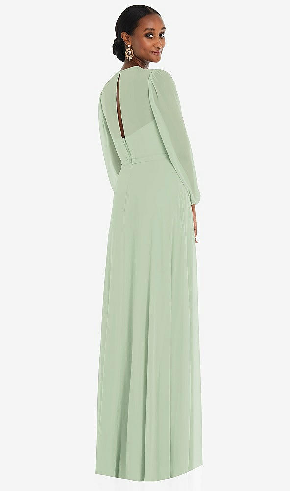 Back View - Celadon Strapless Chiffon Maxi Dress with Puff Sleeve Blouson Overlay 