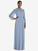 Front View Thumbnail - Cloudy Strapless Chiffon Maxi Dress with Puff Sleeve Blouson Overlay 