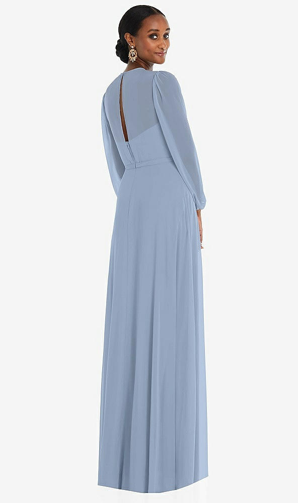 Back View - Cloudy Strapless Chiffon Maxi Dress with Puff Sleeve Blouson Overlay 
