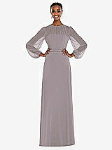 Alt View 1 Thumbnail - Cashmere Gray Strapless Chiffon Maxi Dress with Puff Sleeve Blouson Overlay 