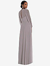 Rear View Thumbnail - Cashmere Gray Strapless Chiffon Maxi Dress with Puff Sleeve Blouson Overlay 