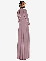 Rear View Thumbnail - Dusty Rose Strapless Chiffon Maxi Dress with Puff Sleeve Blouson Overlay 