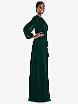 Side View Thumbnail - Evergreen Strapless Chiffon Maxi Dress with Puff Sleeve Blouson Overlay 