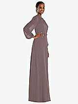 Side View Thumbnail - French Truffle Strapless Chiffon Maxi Dress with Puff Sleeve Blouson Overlay 