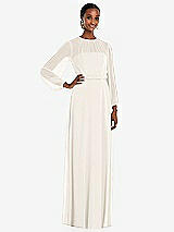 Front View Thumbnail - Ivory Strapless Chiffon Maxi Dress with Puff Sleeve Blouson Overlay 