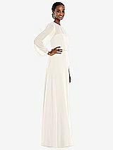 Side View Thumbnail - Ivory Strapless Chiffon Maxi Dress with Puff Sleeve Blouson Overlay 
